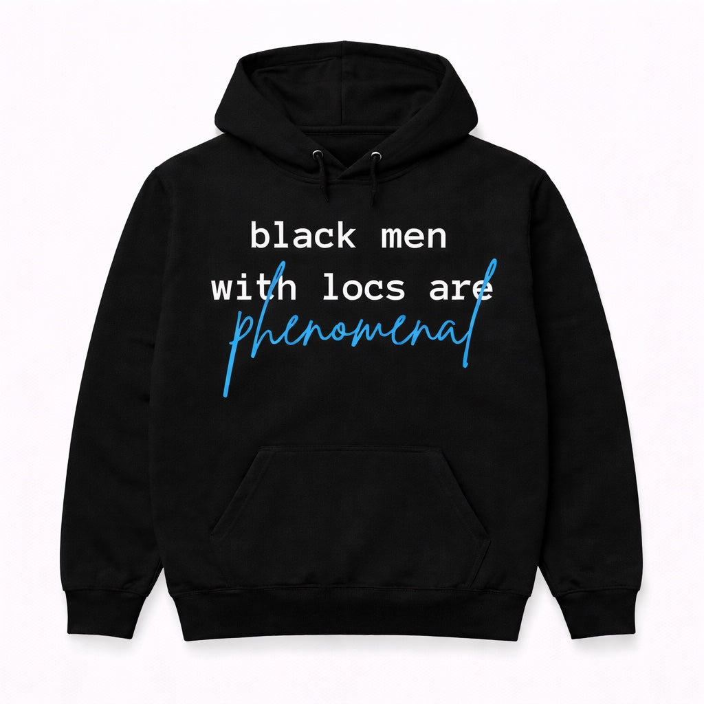 Original black BMWLA Phenomenal Hoodie flat lay with white lettering and blue phenomenal script