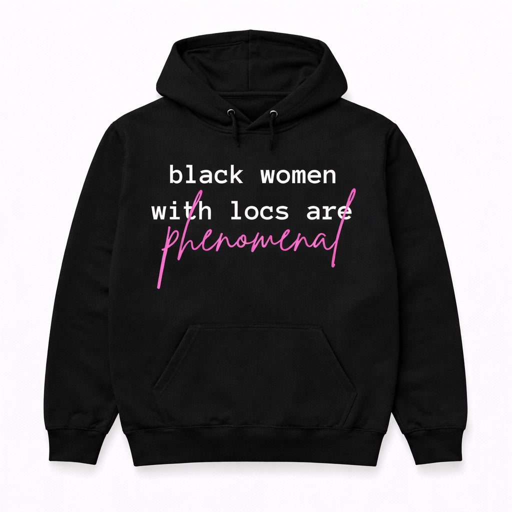 Original black BWWLA Phenomenal Hoodie flat lay with white text and pink phenomenal script